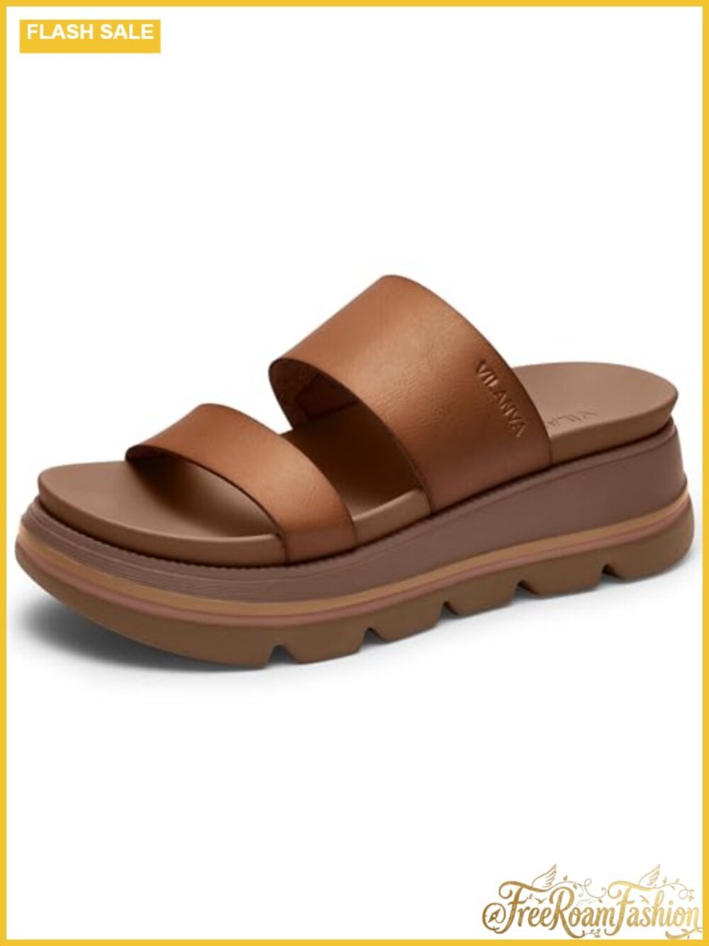 Platform Slide Sandals 2 Inch Chunky Double Strap Slip-On Cushioned Footbed